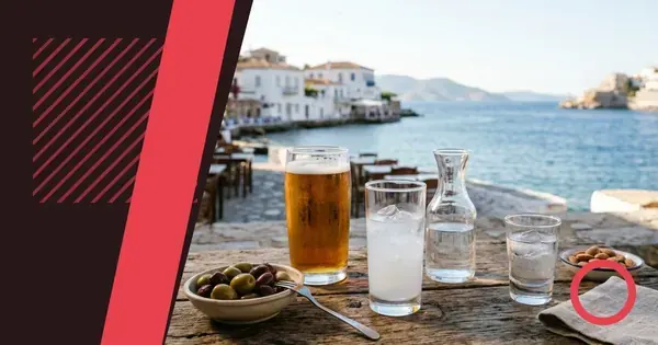 Drinks at a Greek restaurant